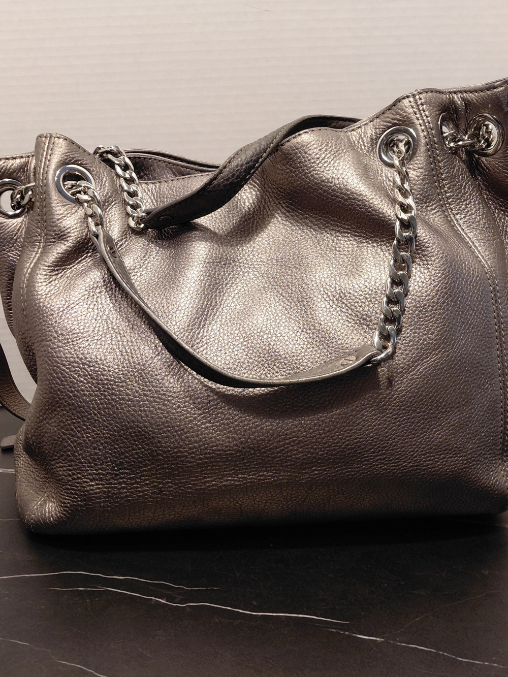 Michael Kors Metallic Pewter Chain-Trim Shoulder Bag